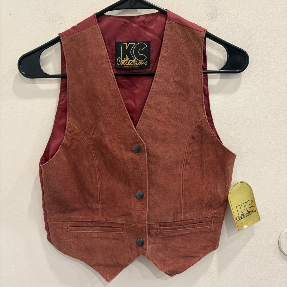 80s Deadstock KC Collections Rust Suede Leather Perforated Vest Western Retro XS